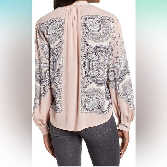 Lucky Brand Women's Scarf Paisley Popover Peasant Top tie string 2X pink - Picture 2 of 7